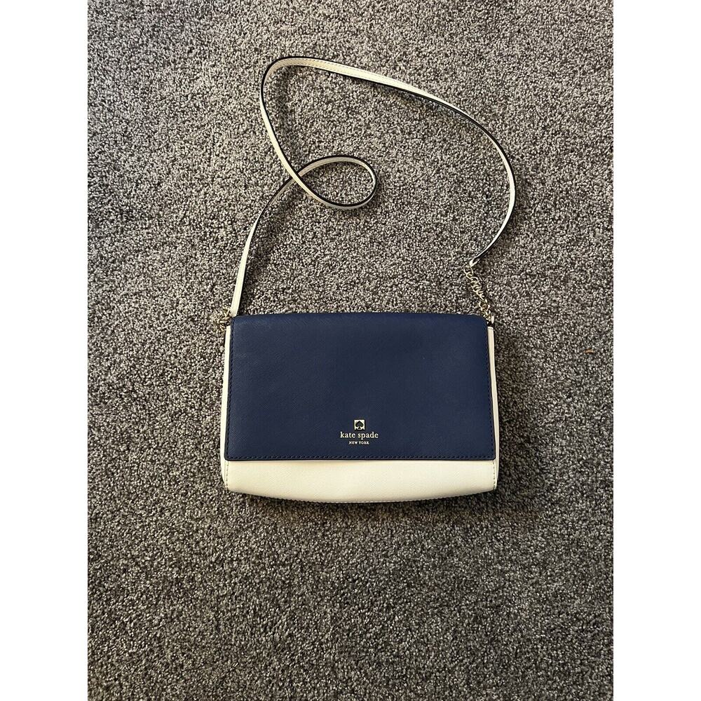 Kate Spade Charlotte Street Alek Leather Crossbody / Shoulder Bag Blue/off White